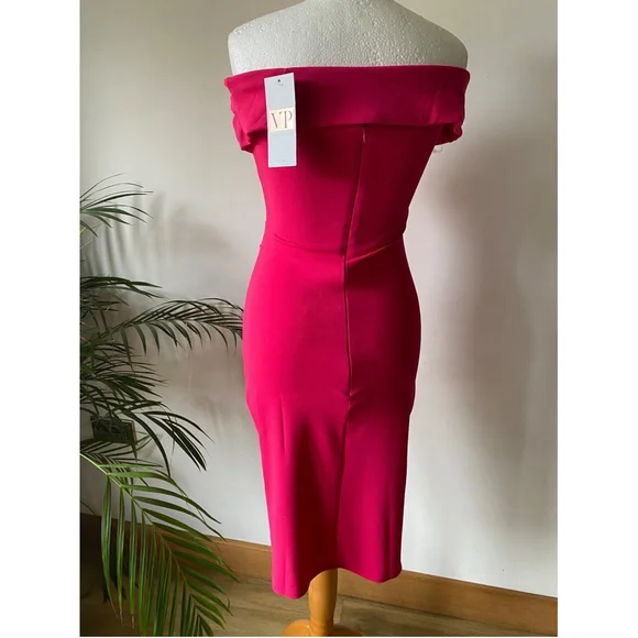 Vicky Pattison Goddiva Cerise Off The Shoulders Dress Size 8 Ruched - Picture 3 of 3